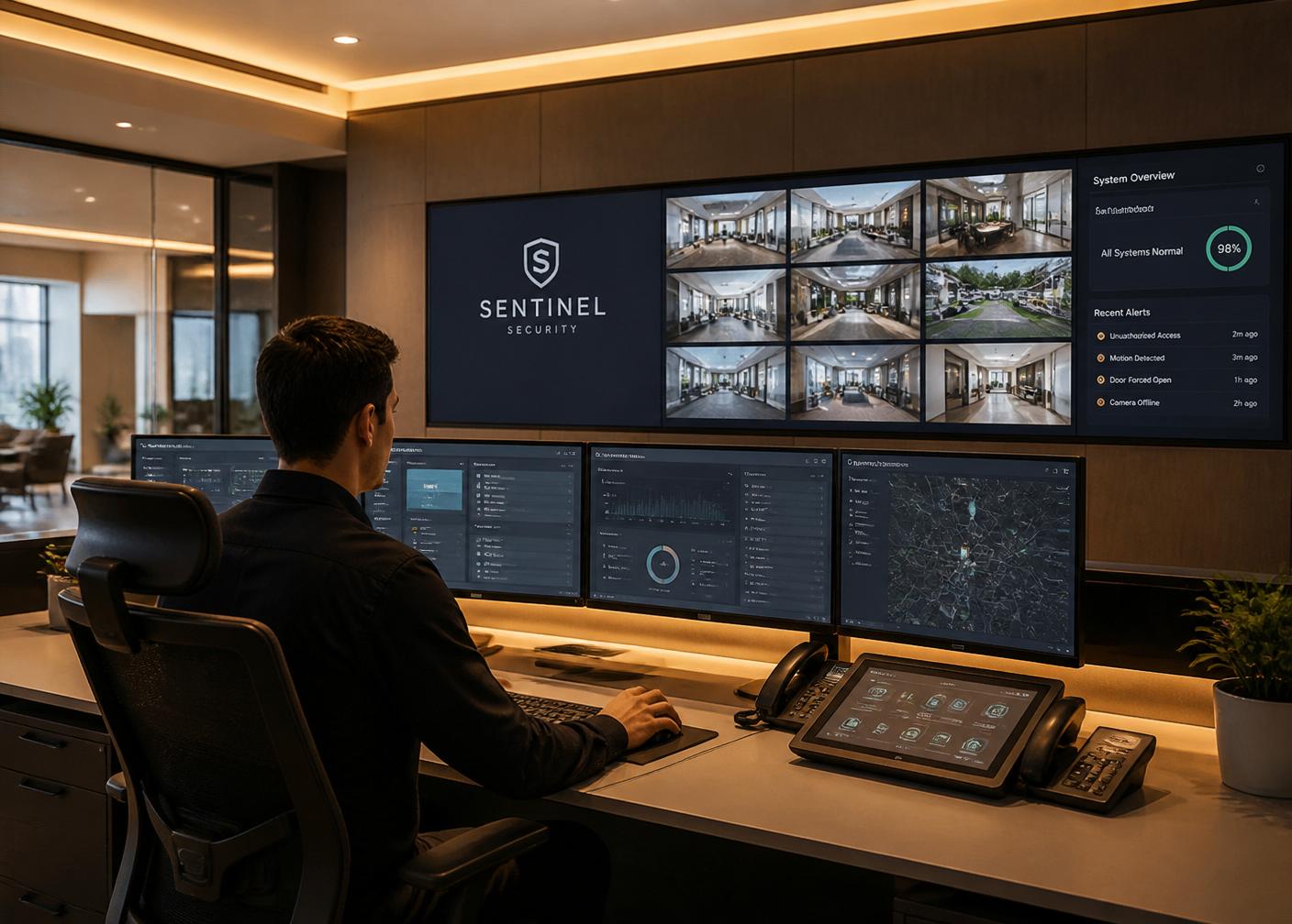 Modern security monitoring control room